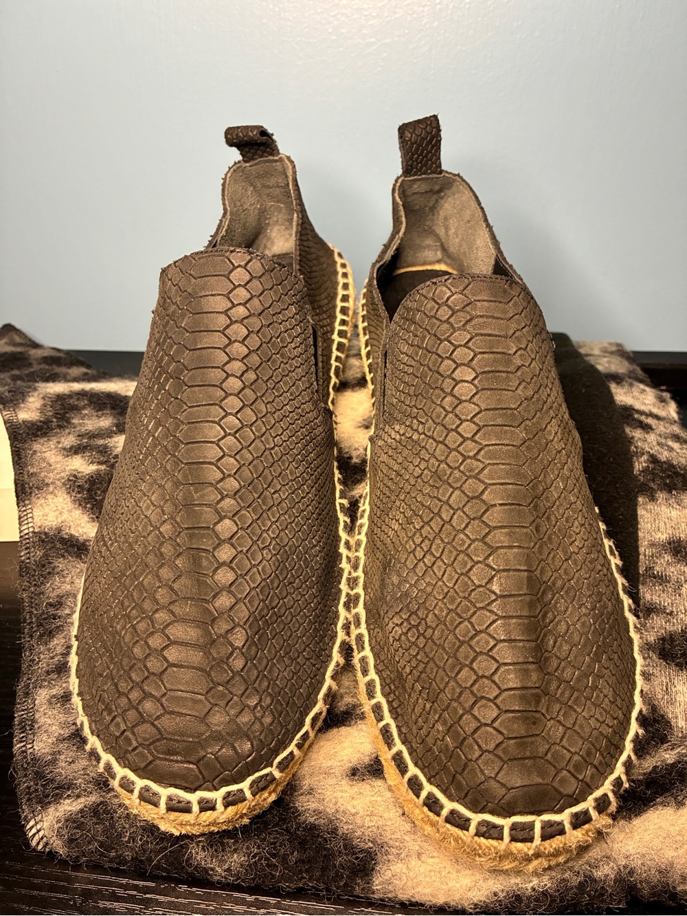 Vince Black Reptile-Texture Espadrille Slip-Ons
